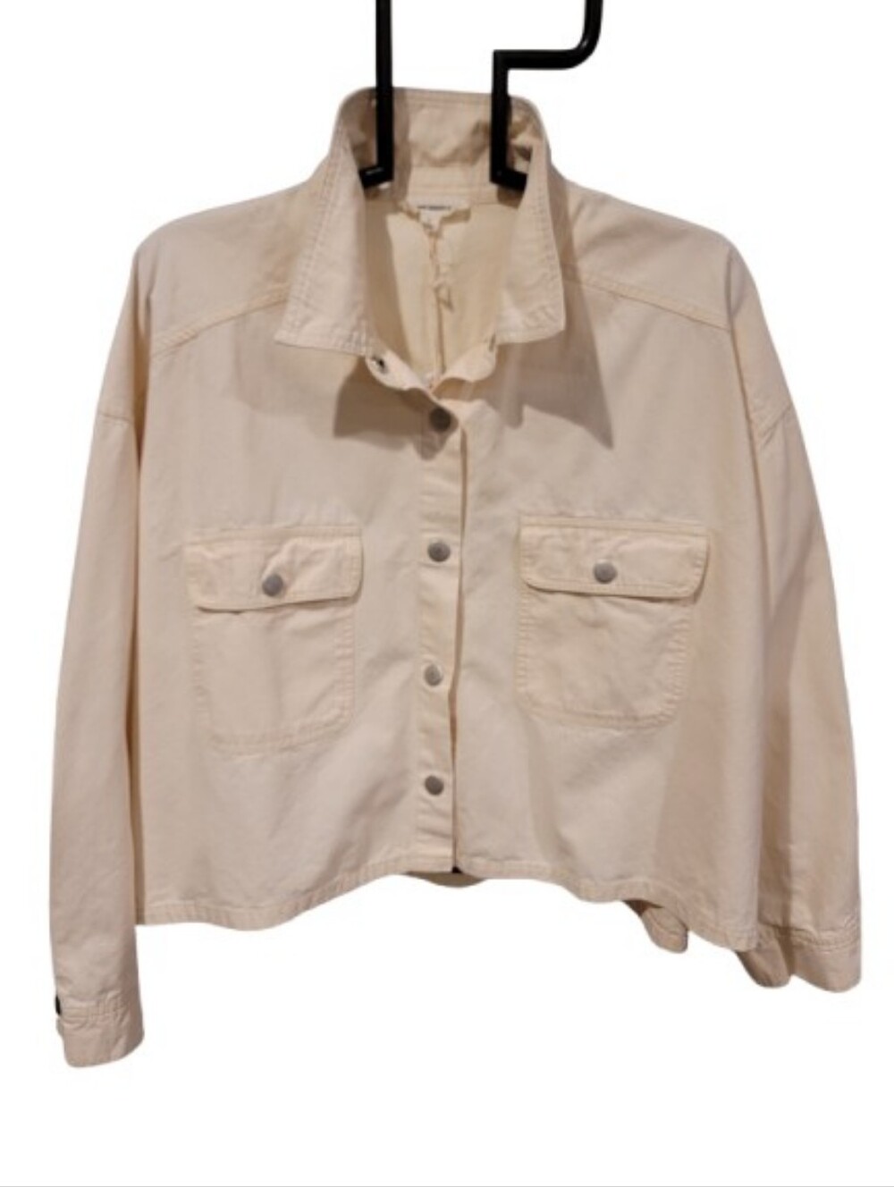 eesome Cream Snap Button Cropped Wide Shirt Jacket Large - Picture 3 of 14